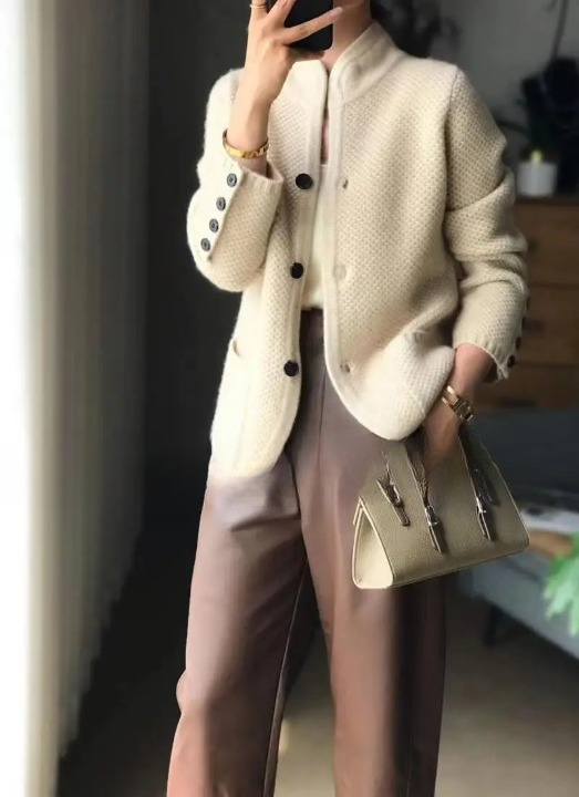 Damen Cardigan mit Strukturstrick und Stehkragen