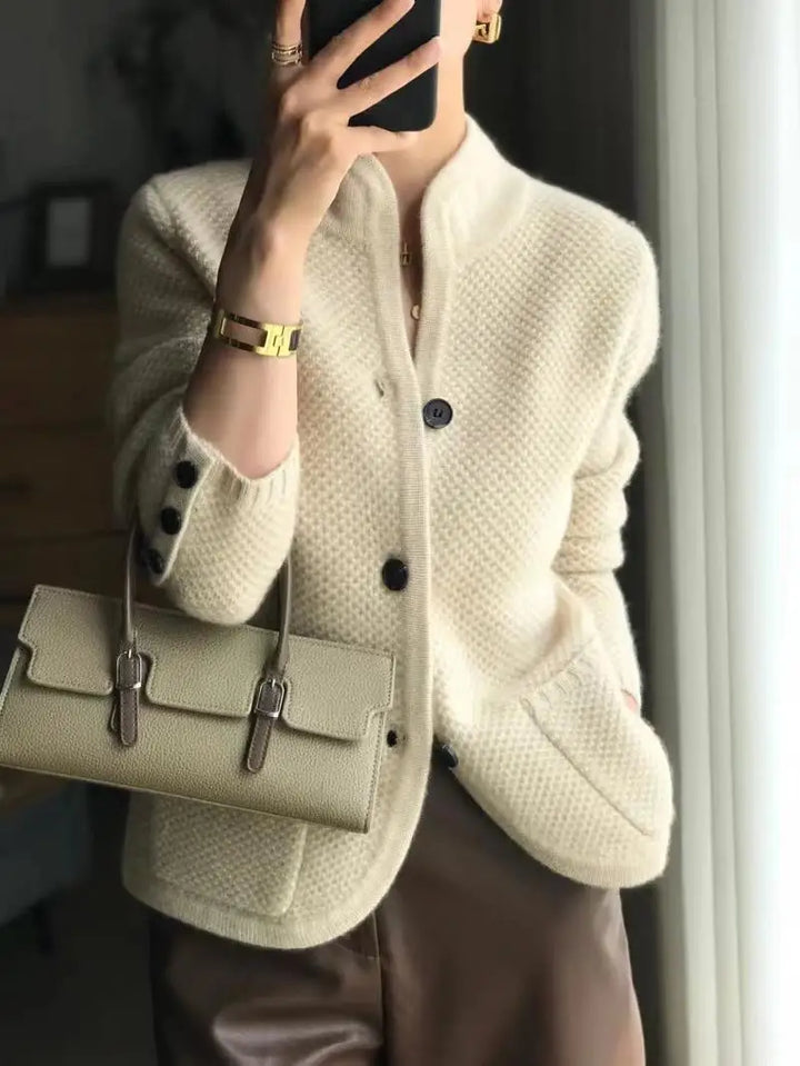 Damen Cardigan mit Strukturstrick und Stehkragen