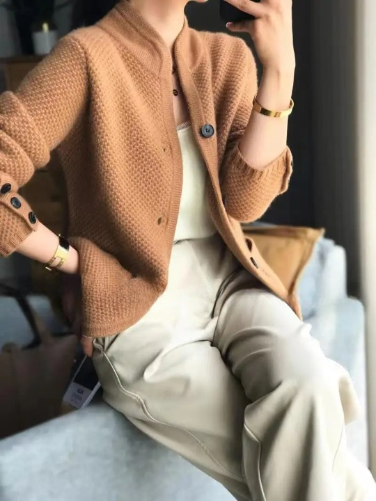 Damen Cardigan mit Strukturstrick und Stehkragen