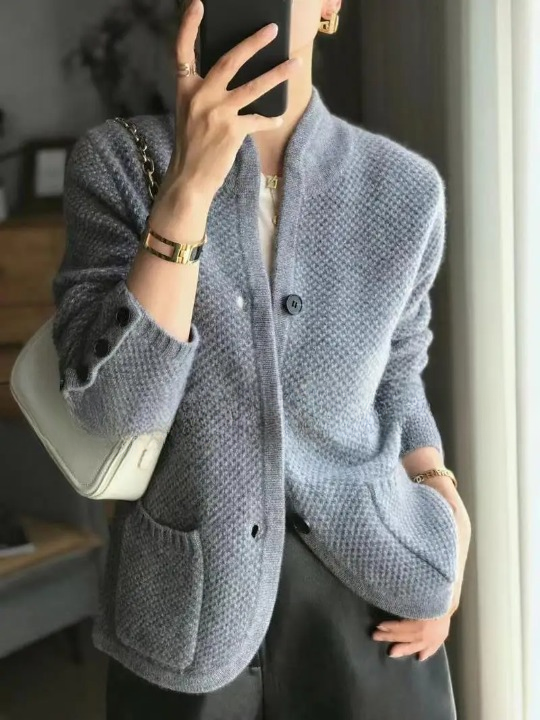 Damen Cardigan mit Strukturstrick und Stehkragen