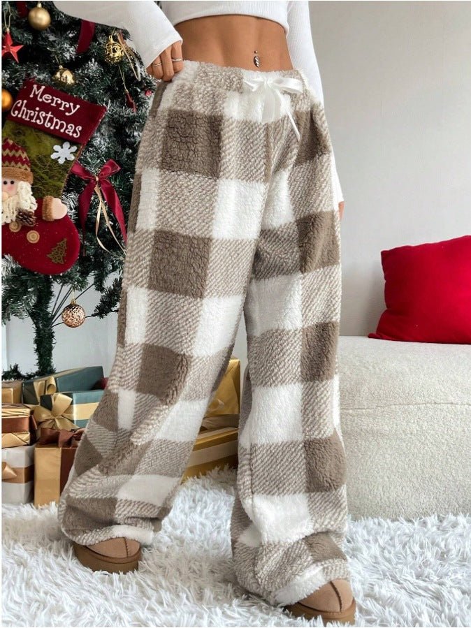 Damen Fleecehose mit Fleece-Futter und Kariert und weites Bein - Rosa kariert