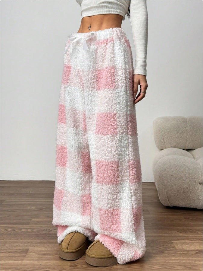 Damen Fleecehose mit Fleece-Futter und Kariert und weites Bein - Rosa kariert