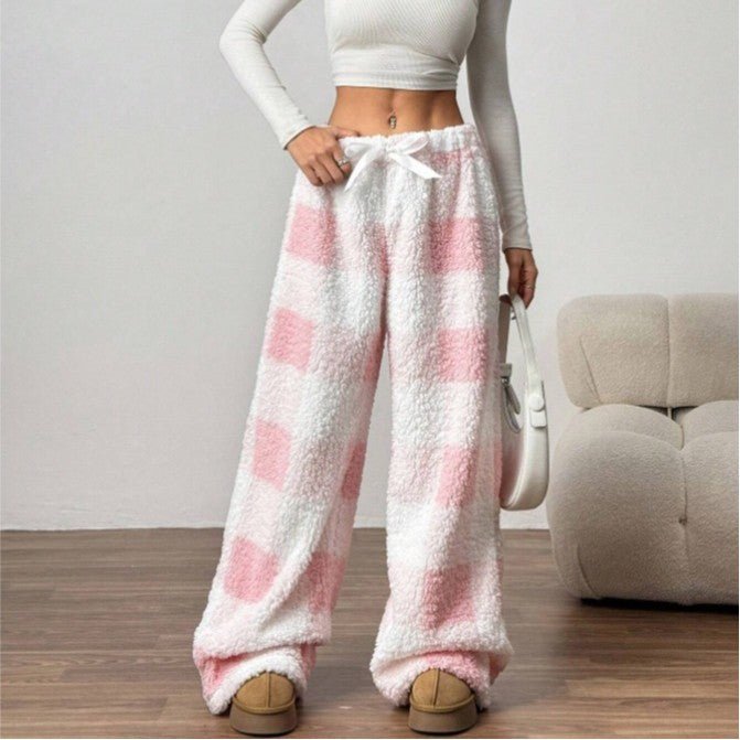 Damen Fleecehose mit Fleece-Futter und Kariert und weites Bein - Rot-Schwarz kariert