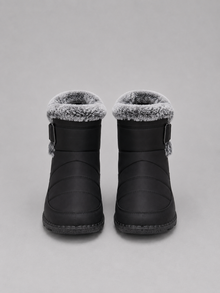 Damen gefütterte Stiefel mit Umschlag und Zierschnalle