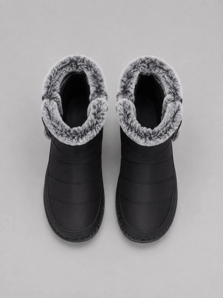 Damen gefütterte Stiefel mit Umschlag und Zierschnalle