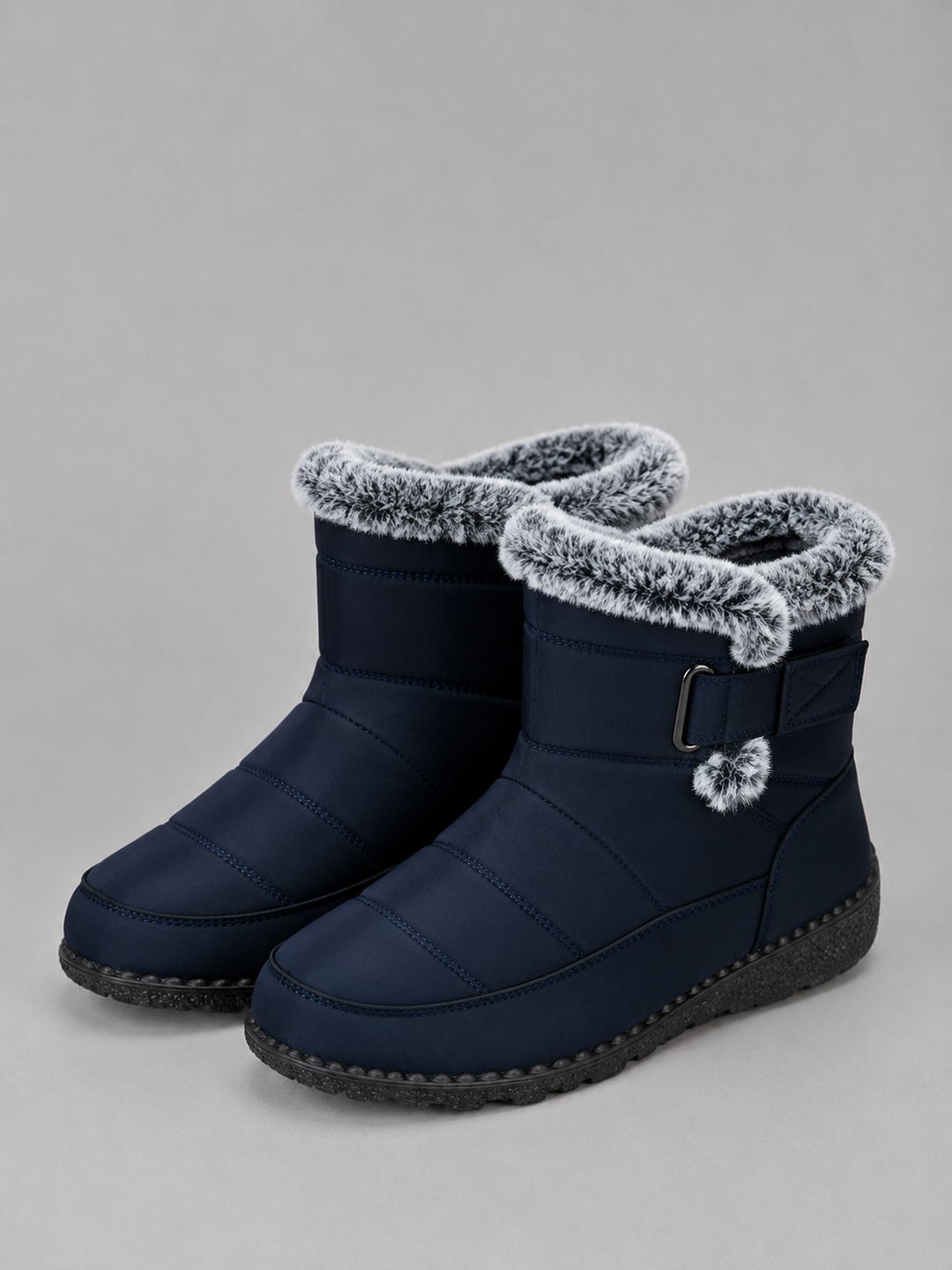 Damen gefütterte Stiefel mit Umschlag und Zierschnalle