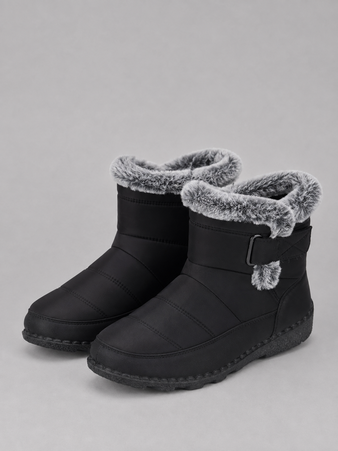 Damen gefütterte Stiefel mit Umschlag und Zierschnalle