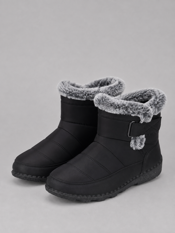 Damen gefütterte Stiefel mit Umschlag und Zierschnalle