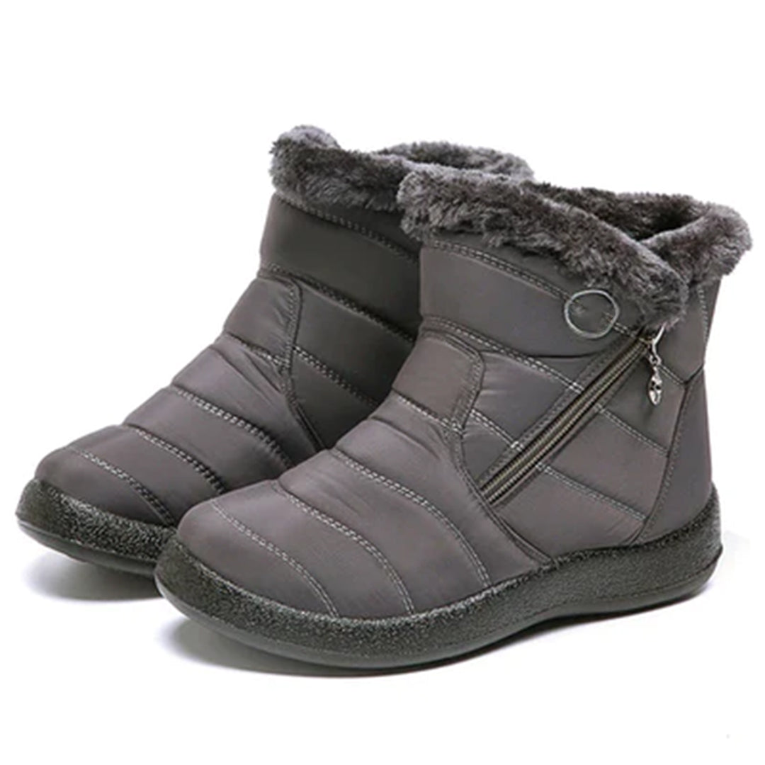 Damen gefütterte Winterboots mit Plüschrand und Seitenreissverschluss