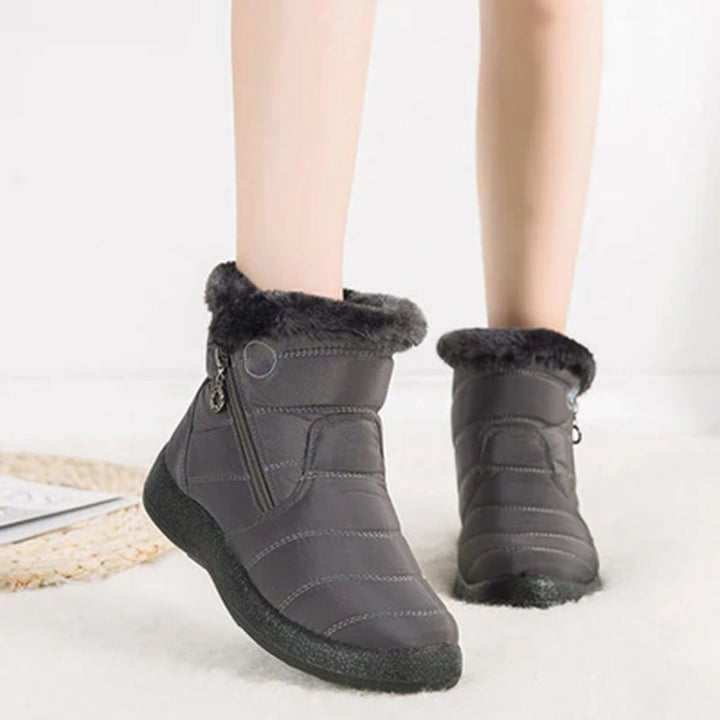 Damen gefütterte Winterboots mit Plüschrand und Seitenreissverschluss