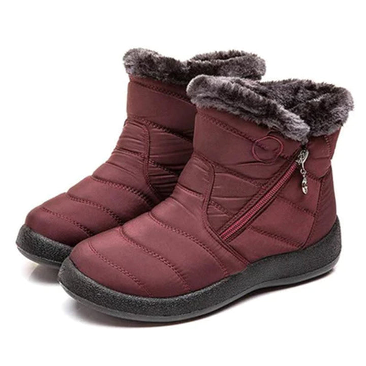 Damen gefütterte Winterboots mit Plüschrand und Seitenreissverschluss
