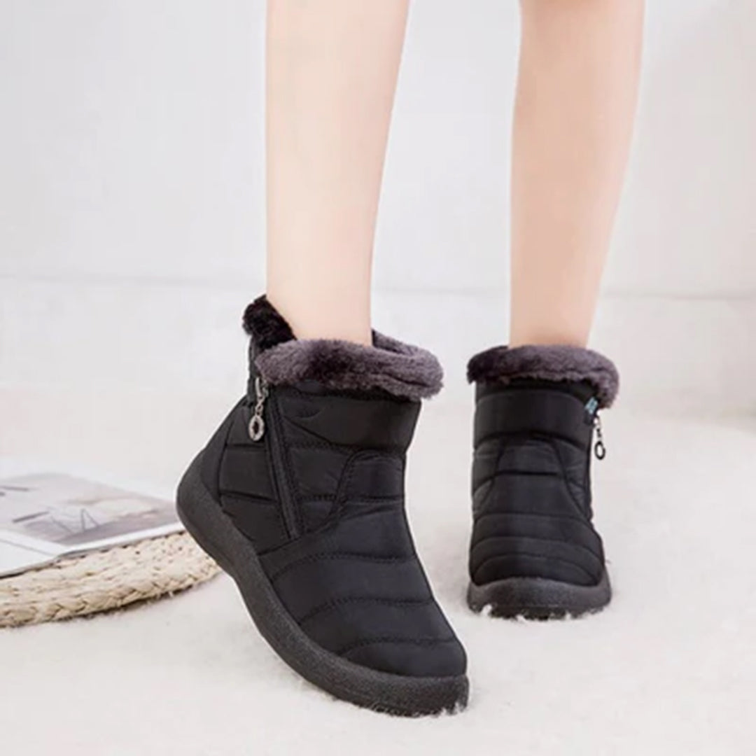 Damen gefütterte Winterboots mit Plüschrand und Seitenreissverschluss