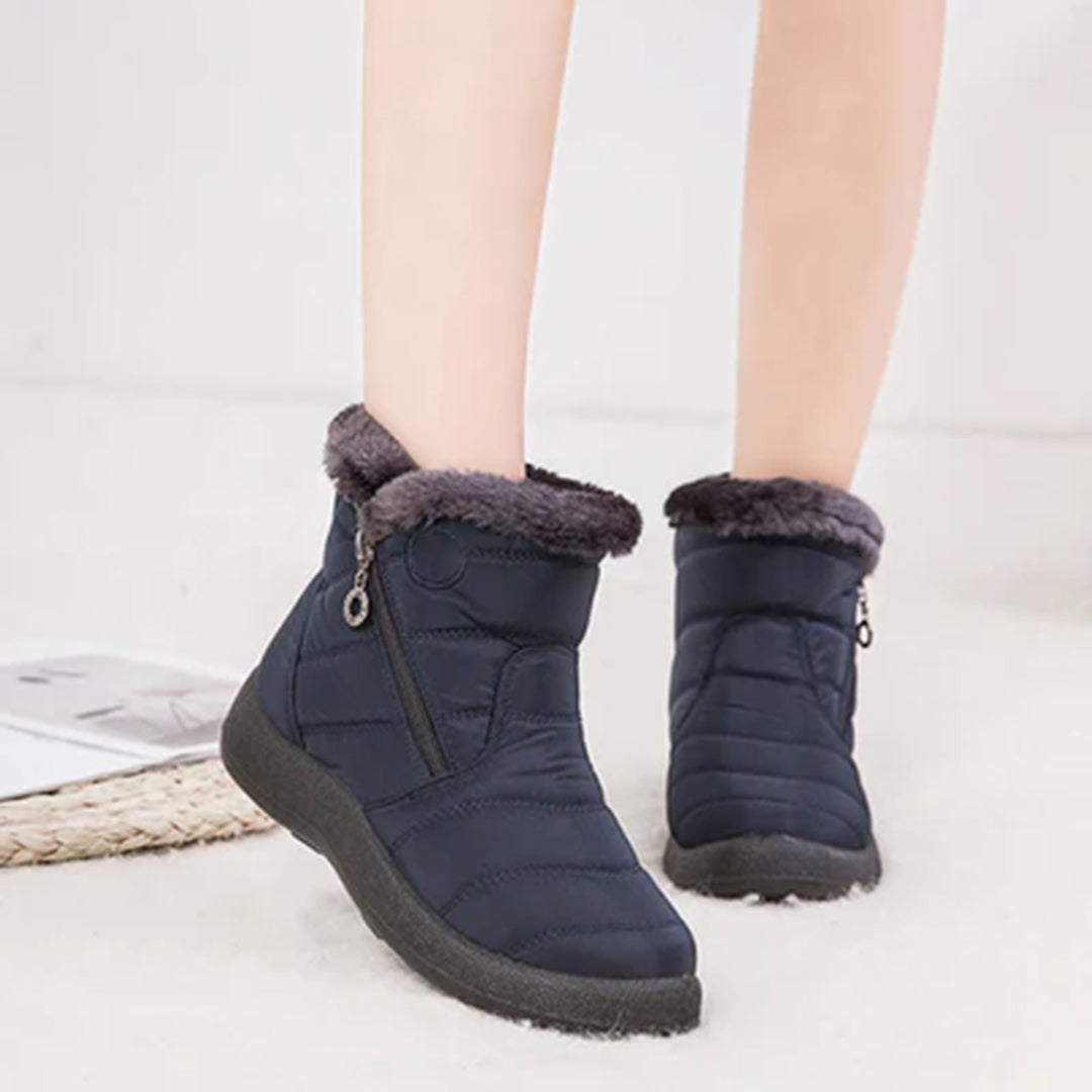 Damen gefütterte Winterboots mit Plüschrand und Seitenreissverschluss