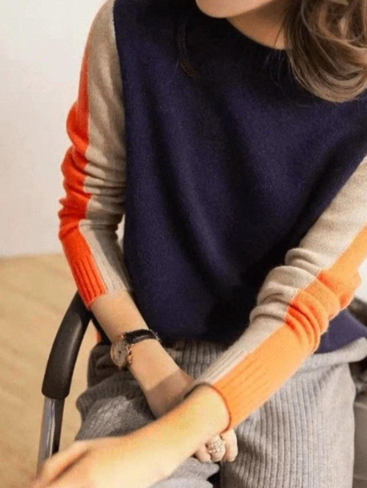 Damen gestreifter Pullover mit Farbblöcken