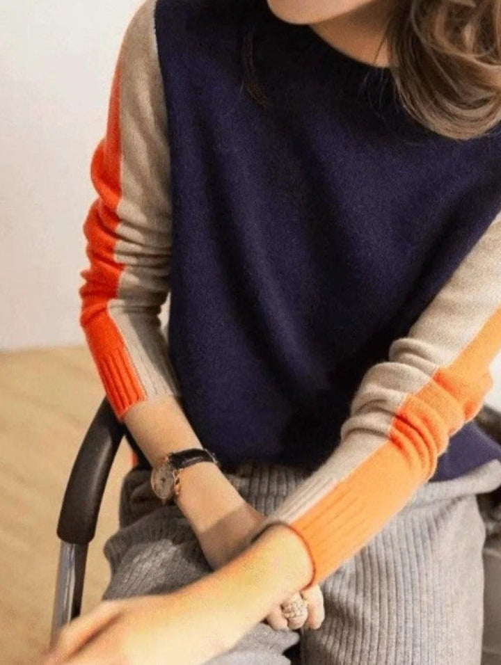 Damen gestreifter Pullover mit Farbblöcken