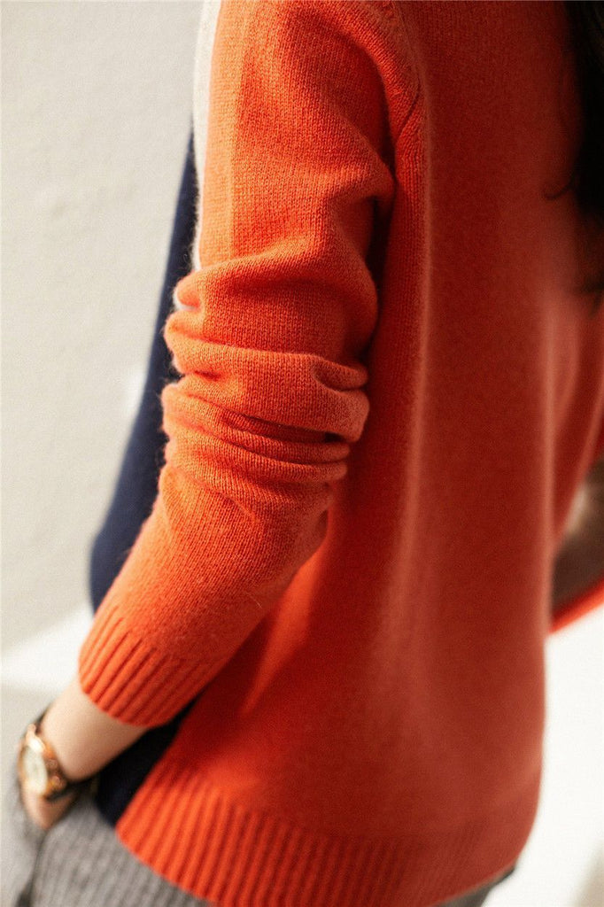 Damen gestreifter Pullover mit Farbblöcken