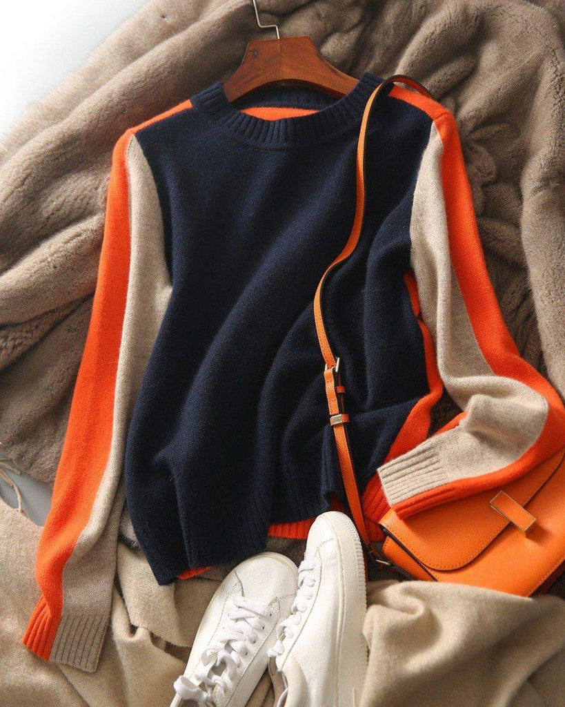 Damen gestreifter Pullover mit Farbblöcken