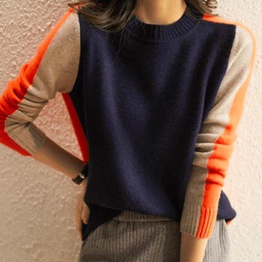 Damen gestreifter Pullover mit Farbblöcken