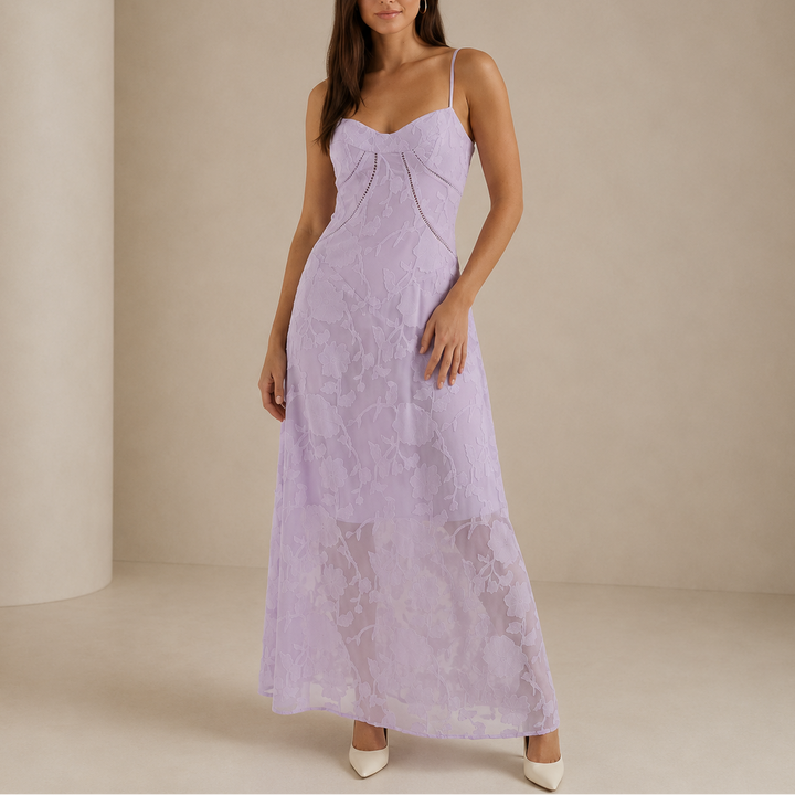 Women’s Floral Lace Maxi Dress – Elegant Sleeveless Evening Dress