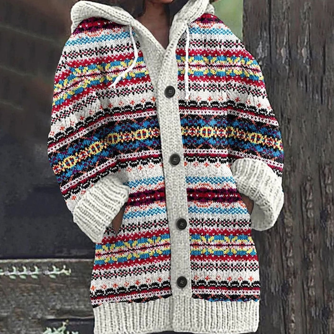 Damen Kapuzen-Strickjacke mit Norwegermuster