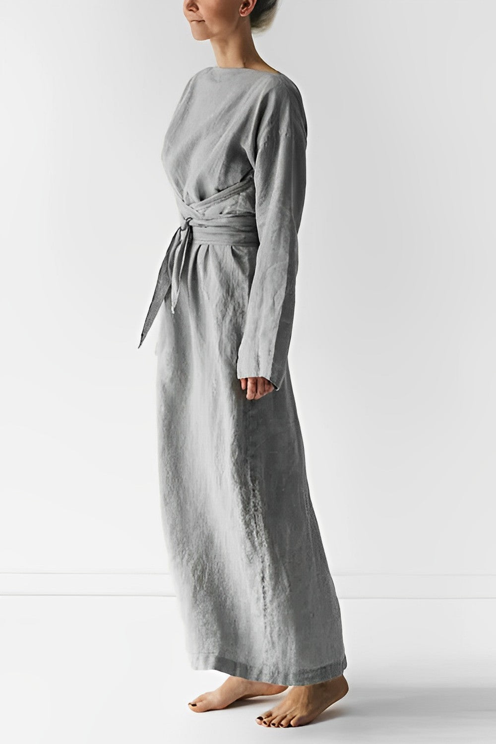 Damen Kleid mit langen Ärmeln für Alltag und Anlässe - Hellgrau