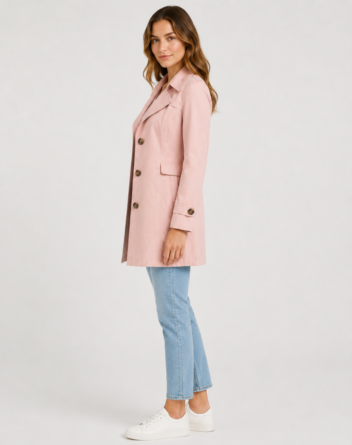 Damen Kurzmantel mit Revers und Knopfleiste