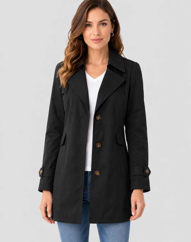 Damen Kurzmantel mit Revers und Knopfleiste