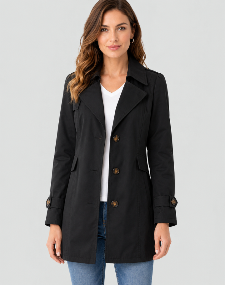 Damen Kurzmantel mit Revers und Knopfleiste