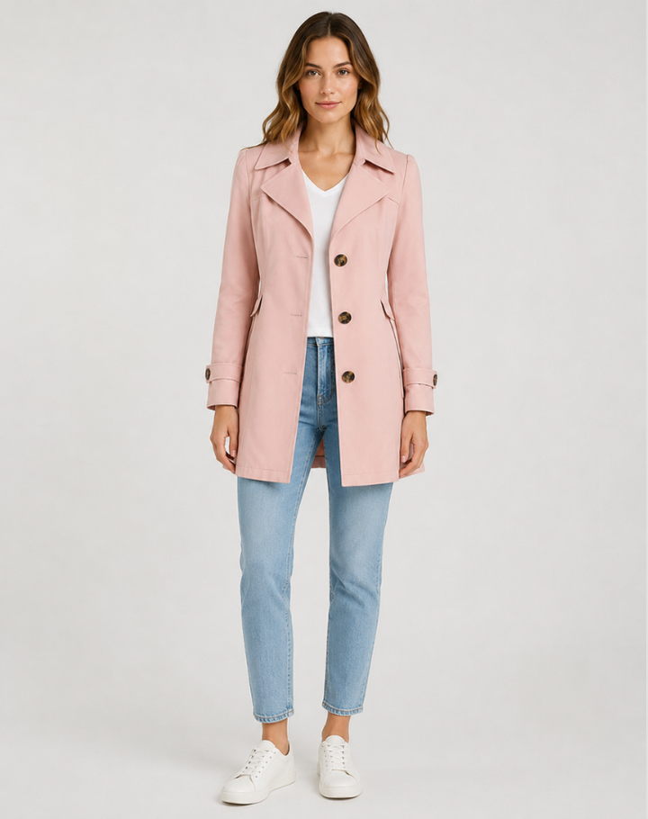 Damen Kurzmantel mit Revers und Knopfleiste