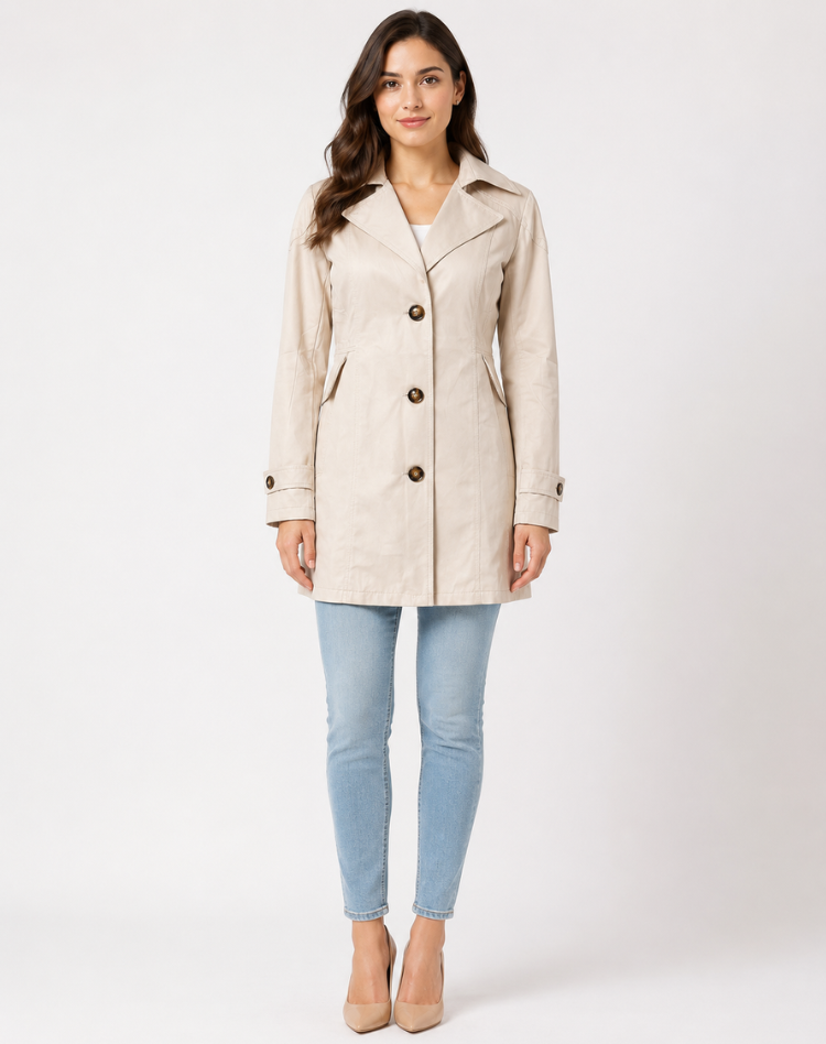 Damen Kurzmantel mit Revers und Knopfleiste