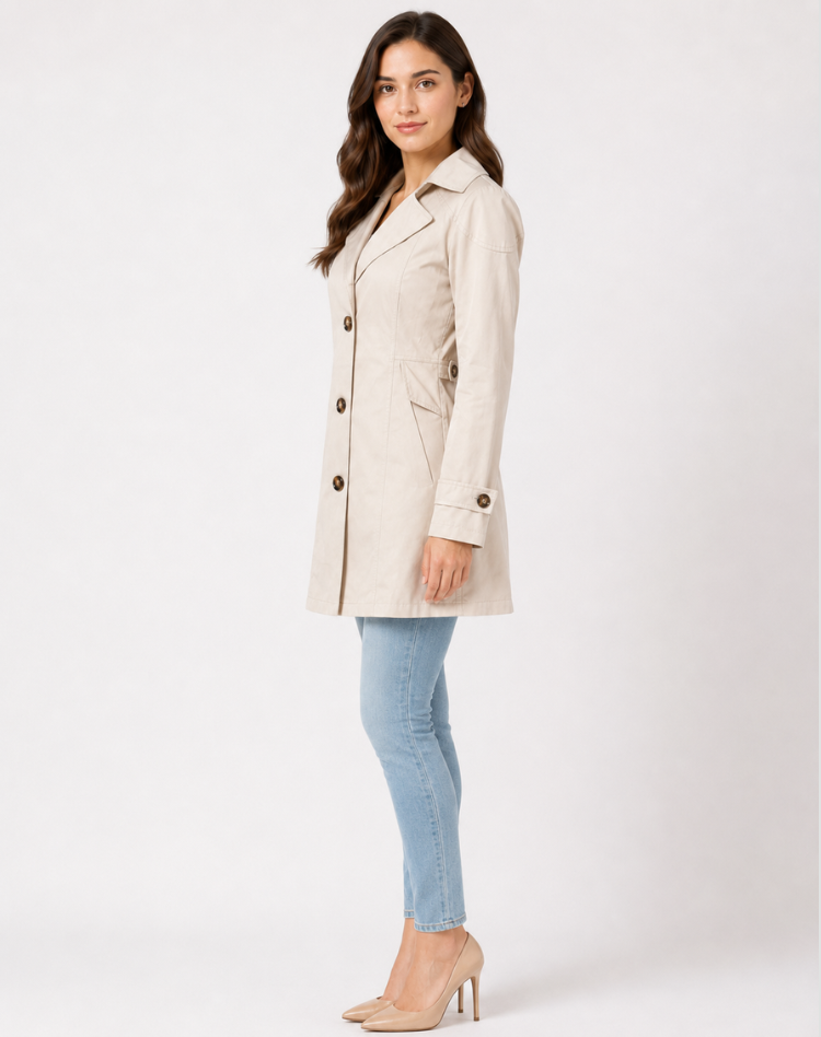 Damen Kurzmantel mit Revers und Knopfleiste