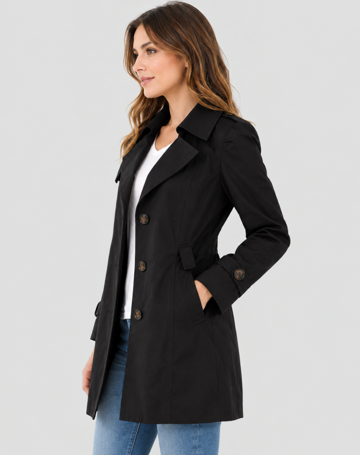 Damen Kurzmantel mit Revers und Knopfleiste