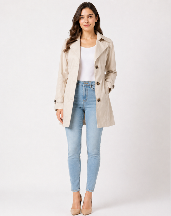 Damen Kurzmantel mit Revers und Knopfleiste