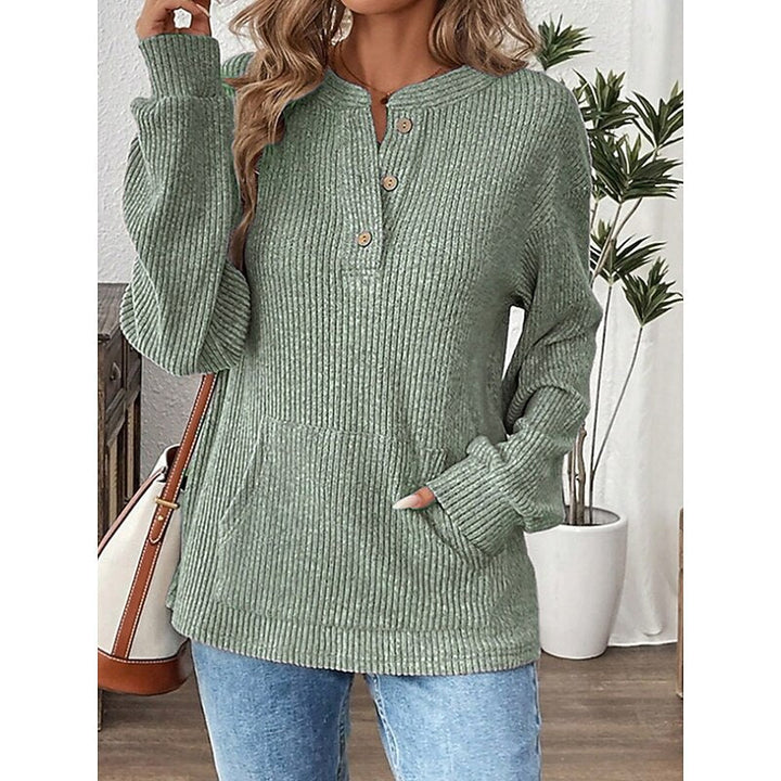 Nadia | Ribbed Button Henley Top