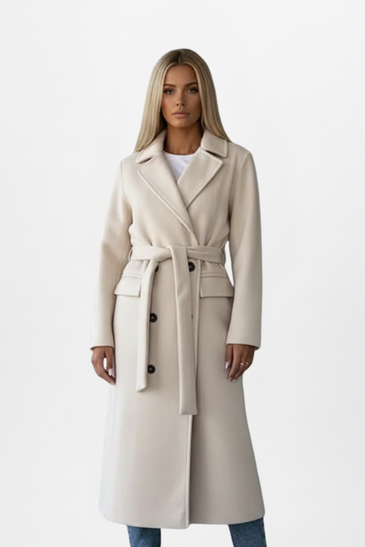 Damen langer Mantel mit Revers und Doppelknopfreihe