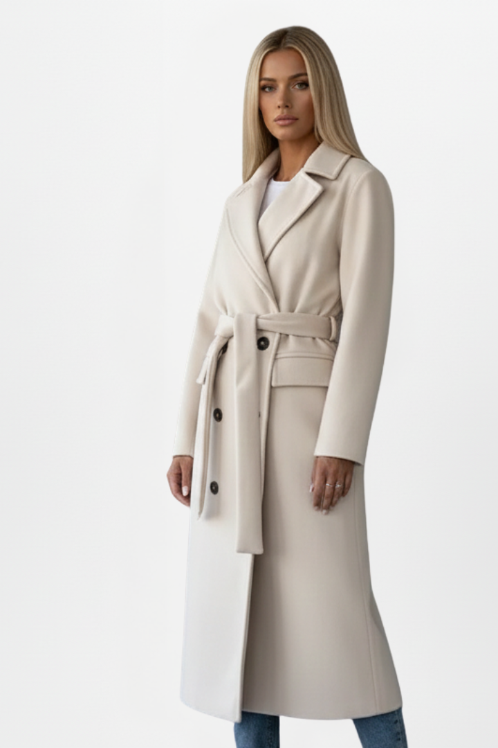 Damen langer Mantel mit Revers und Doppelknopfreihe