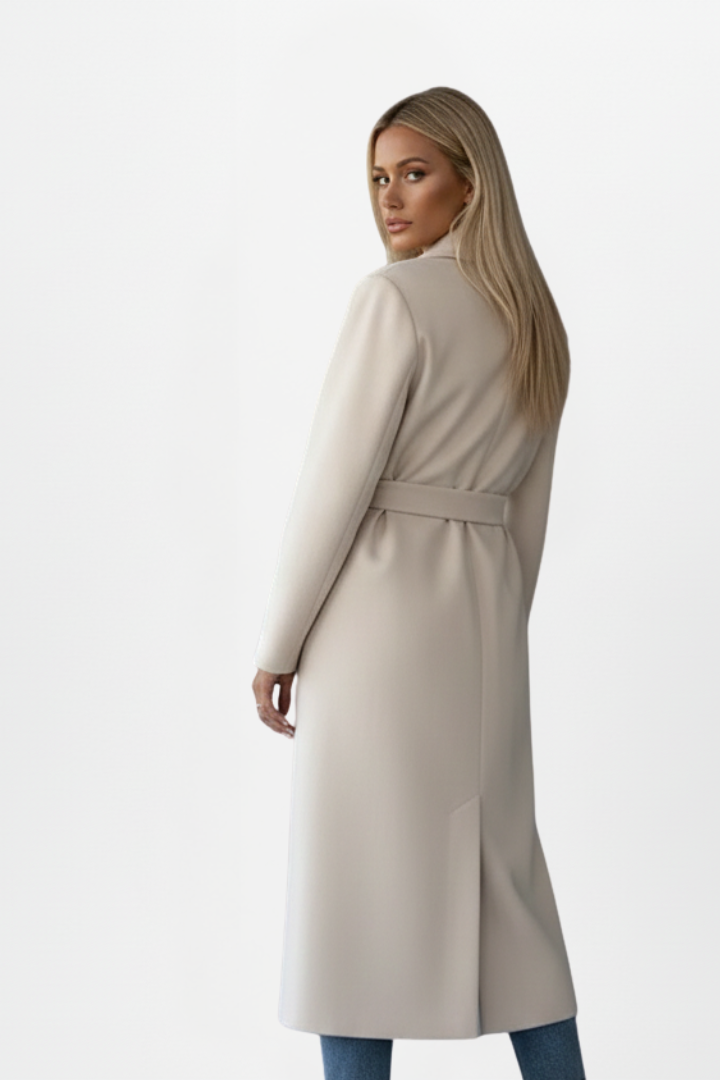 Damen langer Mantel mit Revers und Doppelknopfreihe