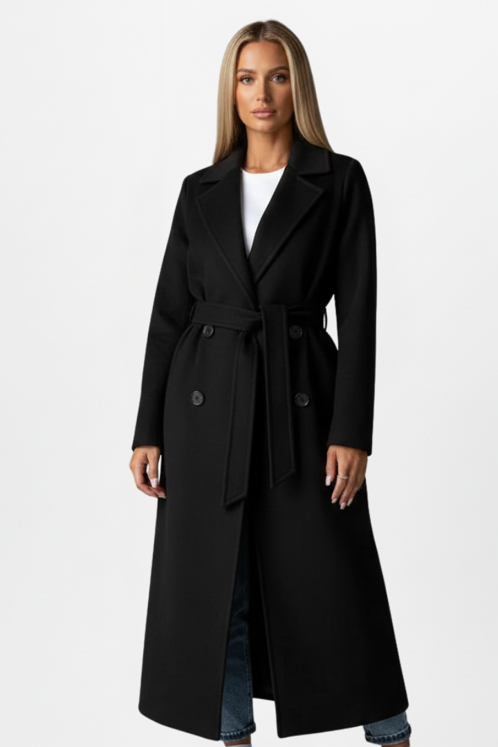 Damen langer Mantel mit Revers und Doppelknopfreihe