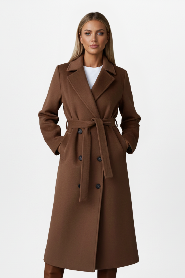 Damen langer Mantel mit Revers und Doppelknopfreihe