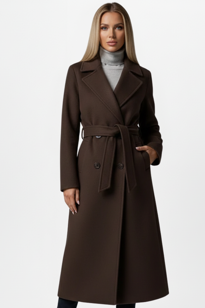 Damen langer Mantel mit Revers und Doppelknopfreihe