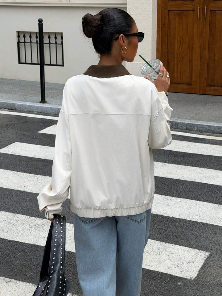 Oversized Leather Jacket with Drop Shoulder and Collar