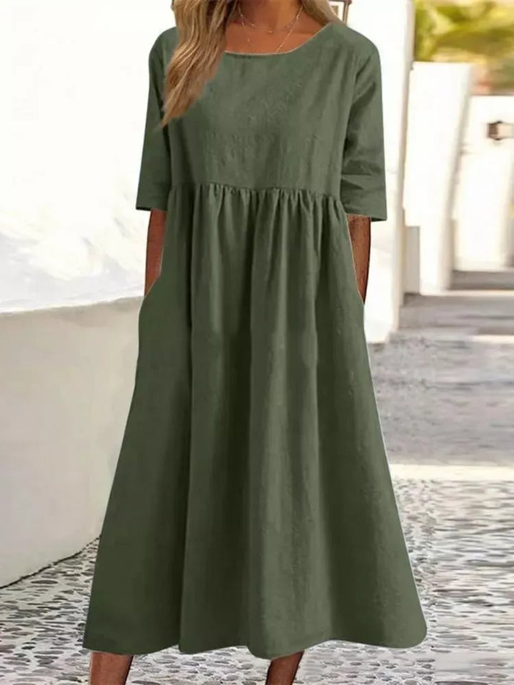 Claire - Robe Mi-Longue Lin Décontractée Femme