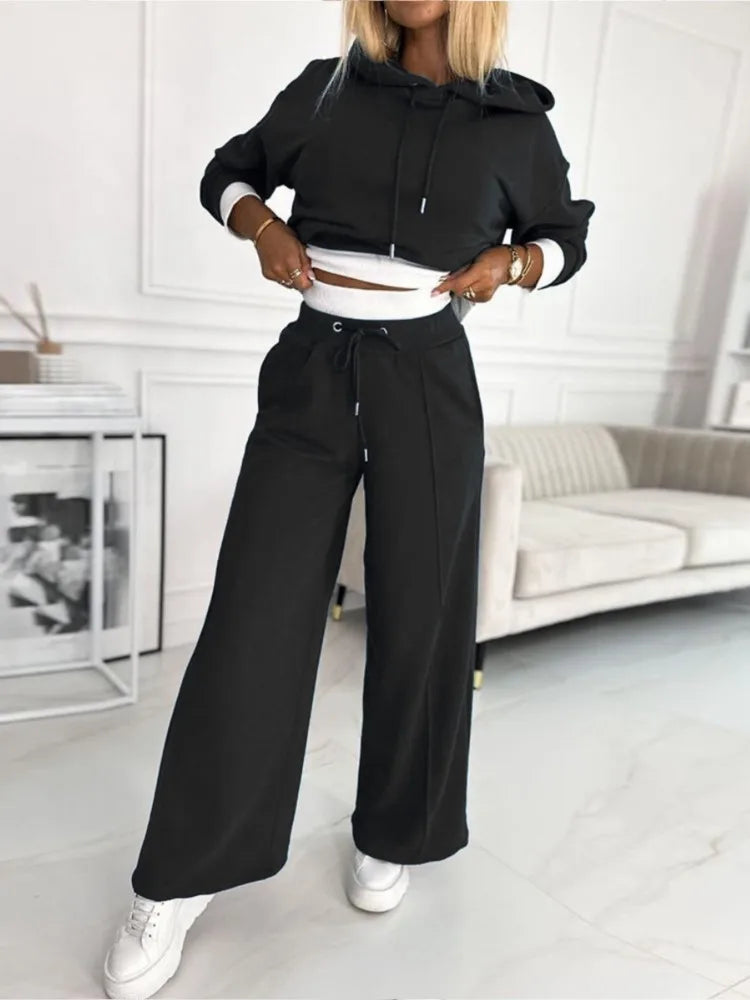 Damen Loungewear-Set mit Kapuze für den Alltag - Schwarz