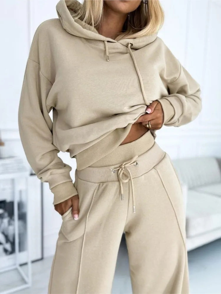 Damen Loungewear-Set mit Kapuze für den Alltag - Beige