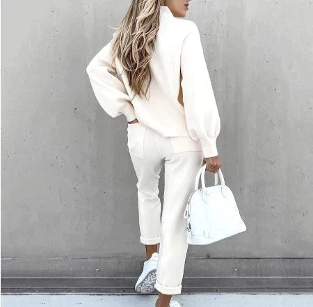 Damen Loungewear-Set mit wärmendem Schnitt für kalte Tage - Weiss