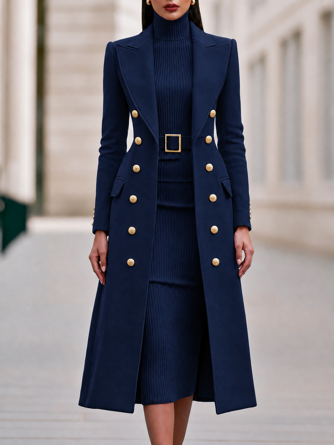 Damen Mantel mit hochgeschlossenem Strickkleid