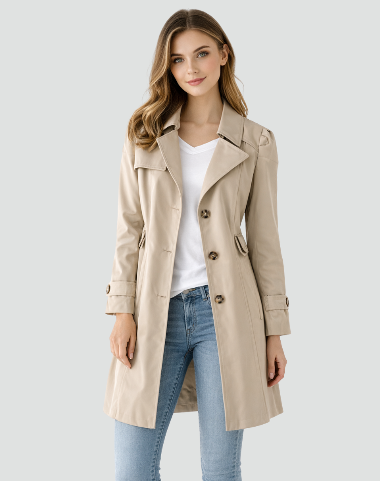Damen Mantel mit Revers und Knopfleiste