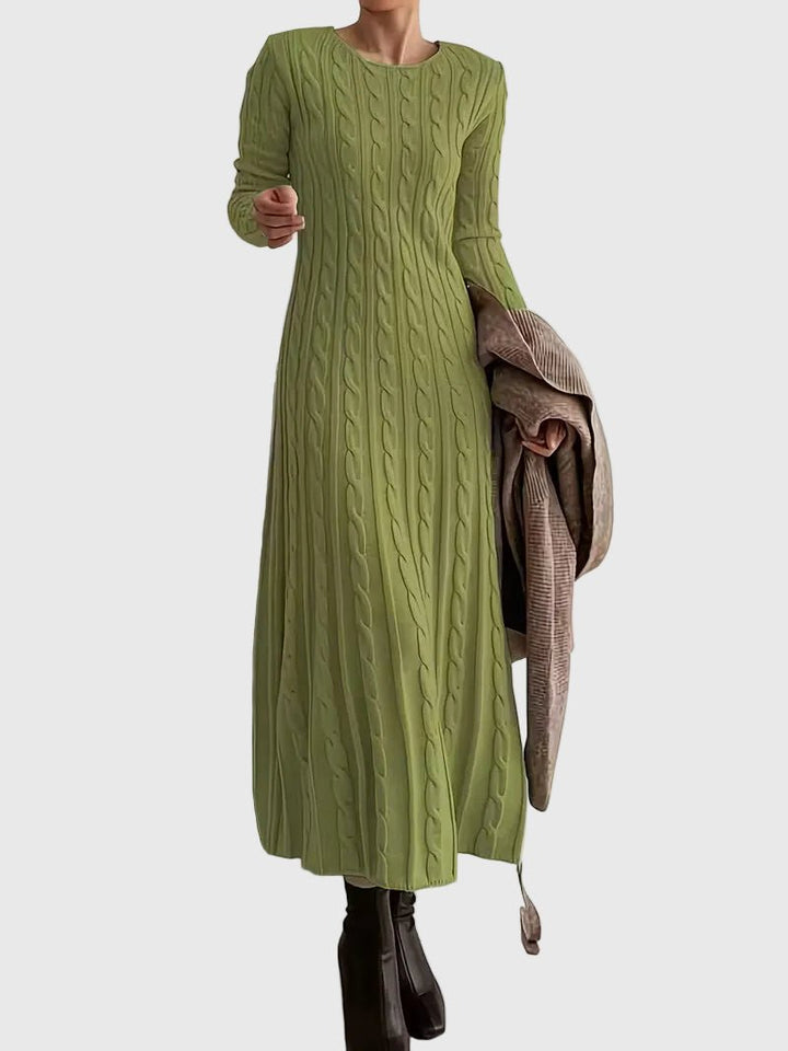 Damen Maxikleid mit Zopfmuster und langen Ärmeln - Aprikose