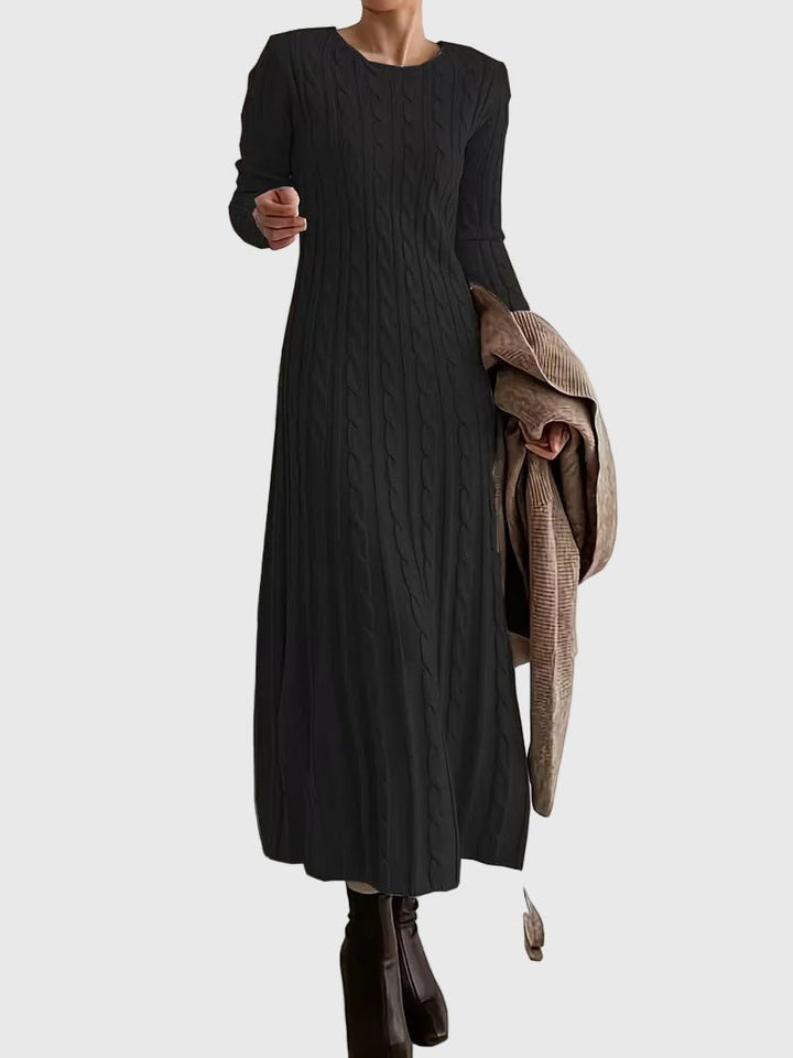 Damen Maxikleid mit Zopfmuster und langen Ärmeln - Aprikose