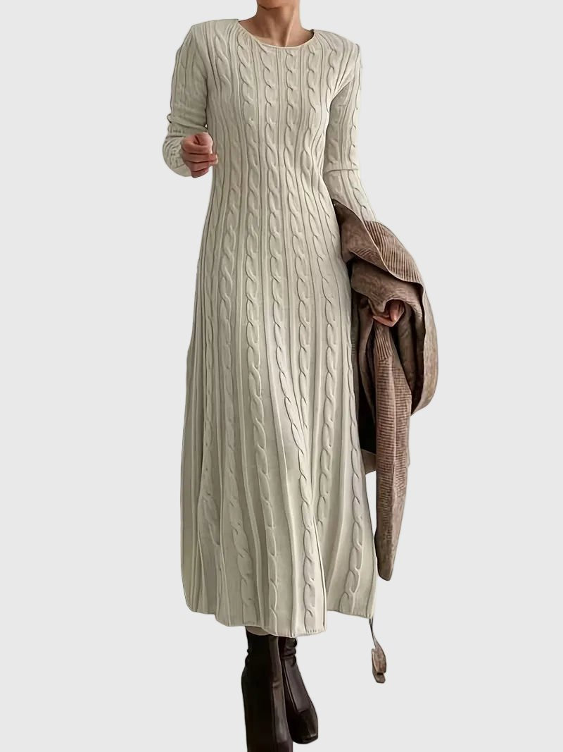 Damen Maxikleid mit Zopfmuster und langen Ärmeln - Aprikose